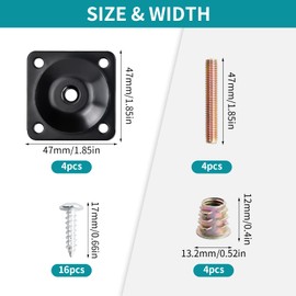 4 Sets Metal Leg Mounting Plates with Hanger Bolts Screws, Furniture Legs Attachment Plates, M8 Sofa Legs Fixing Brackets for Table Sofa Couches Chairs Furniture Legs (Black)