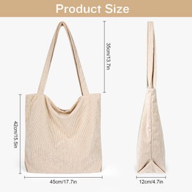 flintronic Corduroy Tote Bag for Women, Large Capacity Shoulder Bags, Cord Tote Bag for Ladies Girls, Waterproof Tote Handbag with Zipper, Big Casual Shopping Bag for School Work Travel Daily Use