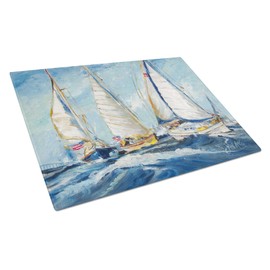 Caroline's Treasures JMK1027LCB Roll me over Sailboats Glass Cutting Board Large Decorative Tempered Glass Kitchen Cutting and Serving Board Large Size Chopping Board