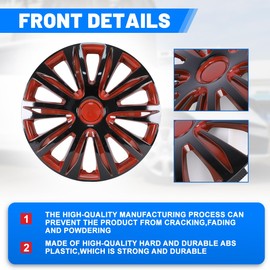 CPW 13" Wheel Rim Cover Universal Hubcaps Snap On Car Truck SUV ABS Material Wheel Covers Snap Clip for Car Accessories Tire Rim Replacement, Set of 4 (13 Inch, Black Lacquer & Red Lacquer)