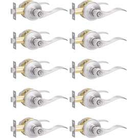 Supstron 10 Pack Privacy Door Handle, Brushed Nickel Reversible Door Lever Perfect for Interior Door and Closet, Traditional Wave Style Privacy Door Lock