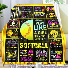 Softball Blanket Gifts for Girls Women Super Soft Softball Flannel Throw Lightweight Blanket Softball Lovers Gifts for Adults Kids Bed Sofa All Season 60"x50"
