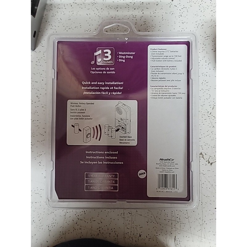 Heath Zenith SL-7611-04 Wireless Doorbell Kit 150ft. range W/ Wood