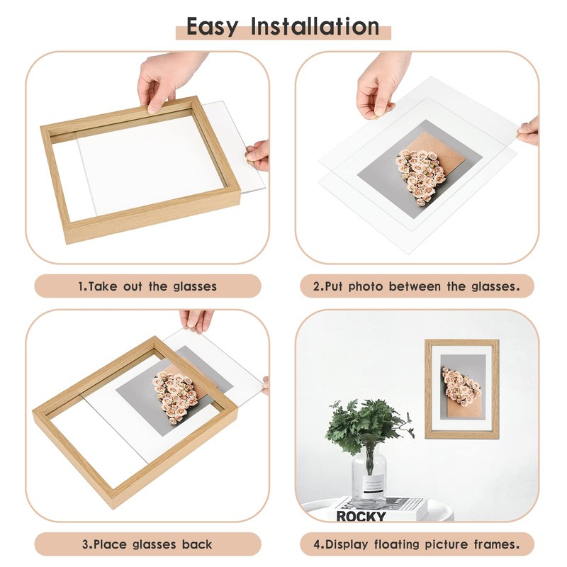 MUYE 11x14 Floating Frame Set of 2,Double Glass Rustic Frame,Display