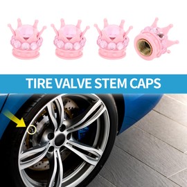 A ABSOPRO Tire Valve Stem Caps 12.8x15.8MM Car Wheel Valve Cap ABS Pink Faux Crystal Crown Style for Car Bike Motorcycle Truck Anti Crash Tyre Valve Stem Cover Valve Dust Cap 4 Pcs