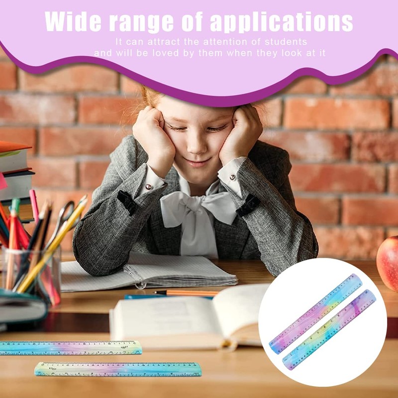 Set of 2 Flexible Rulers Set Colourful Plastic Ruler Shatterproof