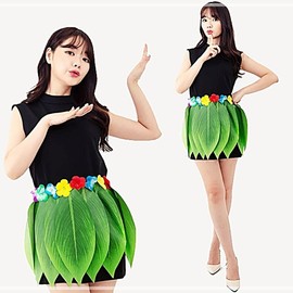 Hula Hawaii Party Festival Leaf Skirt A-line Midi Casual Simple / 훌라 하와이 파티 축제 나뭇잎 스커트 A라인 미디 캐주얼 심플한
