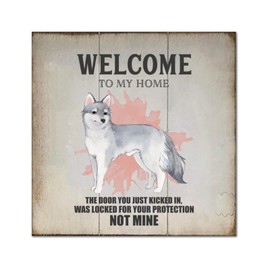 Welcome To My Home Japanese Spitz Dog Wooden Sign Retro Wall Plaque Pet Rules Home Wall Decoration For Bedroom Living Room Home Kitchen Housewarming Gift 12x12in