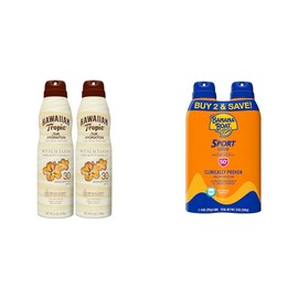Hawaiian Tropic SPF 30 & Banana Boat SPF 50 Sunscreen Spray Twin Packs | 12 Hours Moisturization, Water Resistant Sunblock with Aloe