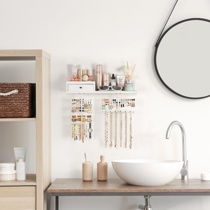 VINAEMO Jewelry Organizer Hanging Wall Mounted Jewelry Holder with Rustic