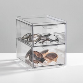 mDesign Storage Box with Drawer - Sturdy Plastic Drawer Box for Shoe Storage - Stacking Box for Shoes, Accessories and More - Clear