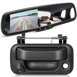 EWAY Tailgate Handle Backup Reverse Camera with 4.3" Rear View Mirror Monitor Kit for 2004-2016 Ford F150 F250 F350 F450 F550 Super Duty, Tailgate Latch Handle Rear Camera Rearview Mirror Replacement