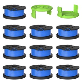 29252/29092 String Trimmer Spool Replacement for Greenworks Weed Trimmer 24V 40V Weed Eater, 16 Ft 0.065" Diameter Single Line Auto Feed Replacement Spool with Cap Covers (2 Caps & 10 Spools