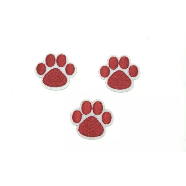 Unbranded set of three red White Dog Animal Paw Embroidery