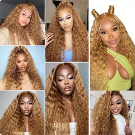 ZCMYVINND Honey Blonde Human Hair Bundles Blonde Kinky Curly Bundles Mixed Length 10 12 14 Inch Color 27 Human Hair Bundle 27 Curly Wave Bundle