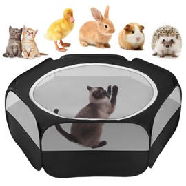 Small Animal Playpen with Cover – Portable, Waterproof Pet Cage Tent for Indoor & Outdoor Use – Ideal for Rabbits, Guinea Pigs, Kittens, Hamsters & Chicks (Black, 45” x 23” x 14”)