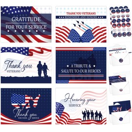 48 Pcs Veterans Day Thank You Cards with Envelopes and Stickers, Patriotic Thank You for Your Service Greeting Cards Set for Veterans, Bulk Appreciation Gifts for Military and Heroes