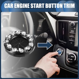 INFINAUTO Universal Bling Car Engine Start Stop Button Cover, Car Shiny Faux Crystal Rhinestone Key Ignition and Knob Ring White, 1 Pcs