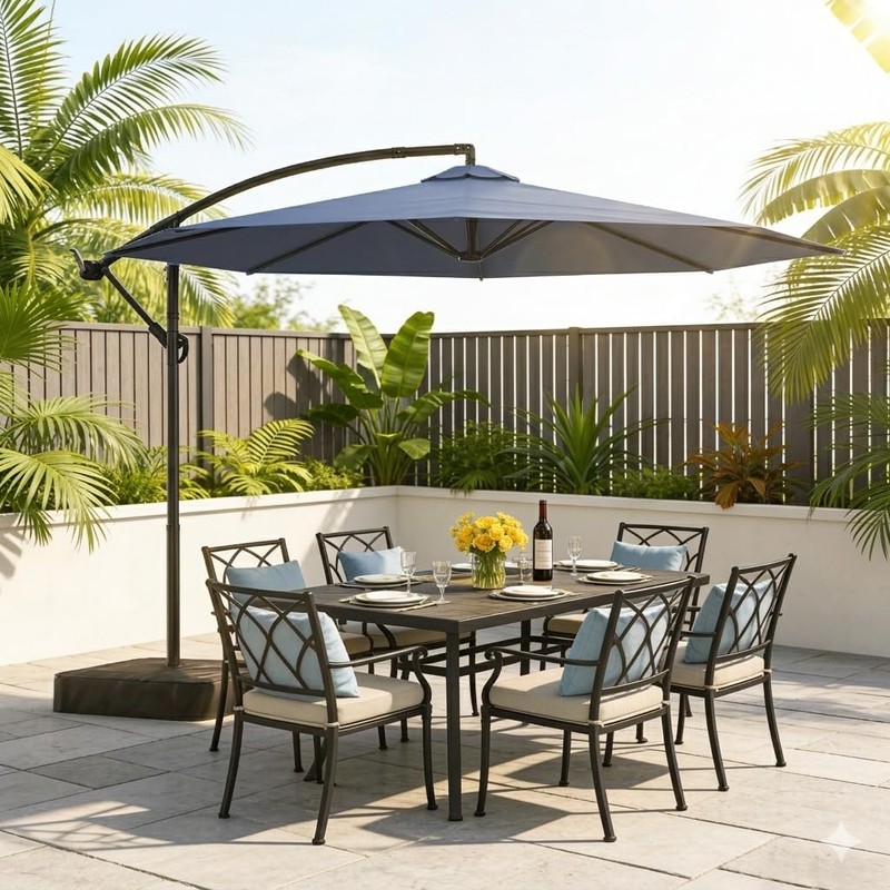 DoCred 10FT Cantilever Offset Patio Umbrella with Base Included, Navy