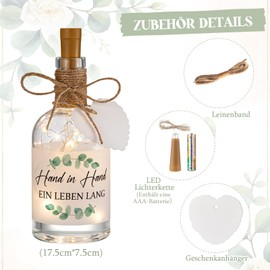 BBTO LED Bottle Light with Saying Hand in Hand Ein Leben Lang Gift for Wedding Couple Illuminated Decorative Bottle for Bride and Groom Couples Wedding Wedding Gift (Wedding)