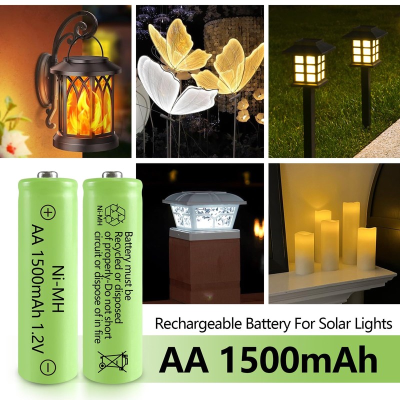 GENYESTAR Solar Lights Rechargeable AA Batteries 1500mah High Capacity 1.2V