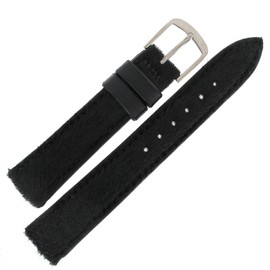Hadley-Roma LS1010 16mm Watch Strap Band Black Fur Genuine Hair Calfskin Ladies