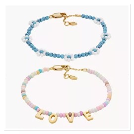 FOSSIL Gold-Tone Brass Beaded Bracelet Set