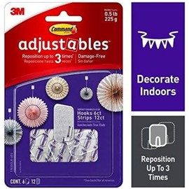 Command Adjustables Repositionable Hooks 12 Hooks + 24Strips/PK 17830CLR-12UKN