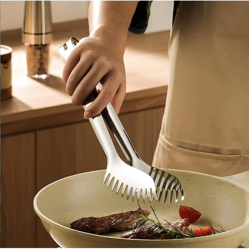 1 Piece Toothed Stainless Steel Spaghetti Tongs with Vacuum Handle,