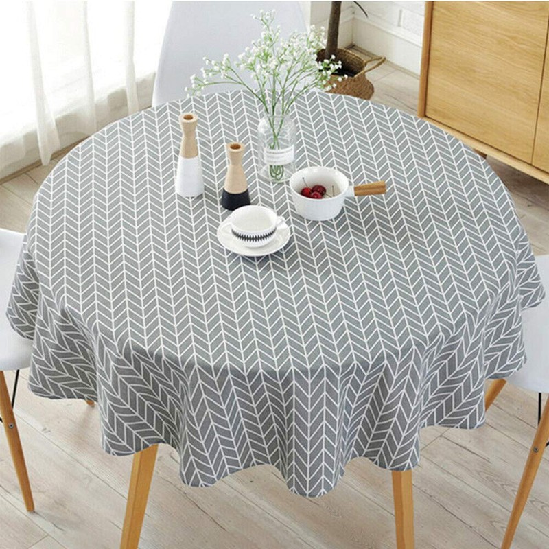 Round Tablecloth, 47/59 in Cotton Linen Fabric Circular Table Cover