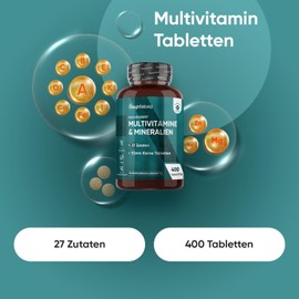Multivitamin Tablets, 400 Vegan Pieces with 27 Vitamins and Minerals, Vitamin A to Z, Immune System, Energy and Metabolism (EFSA), Dietary Supplement for Men and Women, From WeightWorld