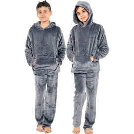 A2Z 4 Kids Childrens Warm Fleece Twosie Hooded Pyjamas - PJS 215 Charcoal 13