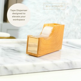 Blu Monaco Acrylic Cute Tape Dispenser – Sleek Desktop Tape Cutter for Office & Home – Smooth Cutting Blade & Non-Slip Base – Fits Standard & Large Rolls – Desk Accessory (Woodgrain Surface)