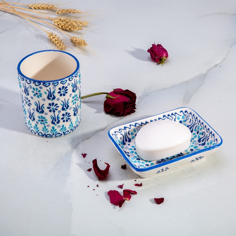 Soap Dish ottoman Ceramic Hand Painted (Aegean Blue)