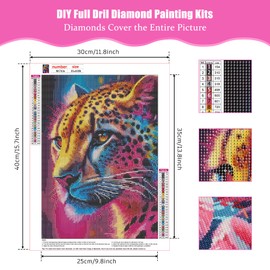 BOWETILE 5D Diamond Painting Pictures, Diamond Painting Leopard, Animal Diamond Painting Set for Adults Children, Complete DIY Diamond Art Painting Embroidery Set, Cross Stitch Pictures for Home
