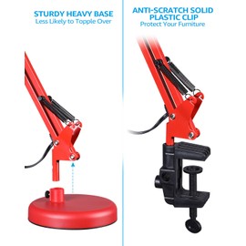 TORCHSTAR Metal Desk Lamp with Clamp, Swing Arm, Architect Adjustable Gooseneck Table Lamp, Clip Desk Lights for Home Office, Work, Study, Reading, E26 Base, Multi-Joint, Red
