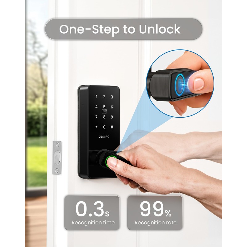 DESLOC B200L Fingerprint Smart Lock with Handle, Keyless Entry Door