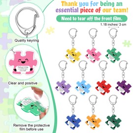 Geelin 60 Set Team Appreciation Gifts for Employee Staff Inspirational Puzzle Piece Keychain Bulk for CNA Week End of School Year (Thank You)