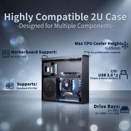 UTLGAMENG 2U Micro-ATX Rackmount Server Chassis, 4 PCIe Slots & Cooling