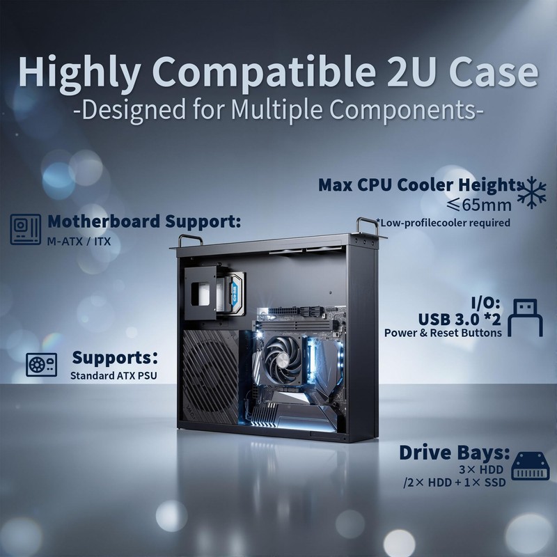 UTLGAMENG 2U Micro-ATX Rackmount Server Chassis, 4 PCIe Slots &