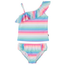 Nautica Girls' Two-Piece Bikini Swimsuit Set, UPF 50+ Sun Protection, Quick-Dry Bathing Suit, Carnation Stripe, 12-14