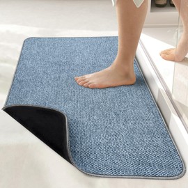 Bath Mat,Ultra Thin Bathroom Rugs,Rubber Bath Mats for Bathroom,No Slip Bath Rugs,Quick Dry,Machine Washable,Low Pile,Absorbent,Shower Outside,Sink,Home Decor Accessories.Blue,1'8"x2'8"(20x32inch)