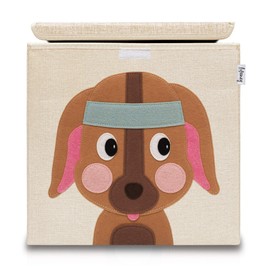 Lifeney children's storage box with lid, cute toy box storage, boxes for nursery, storage box, foldable toy storage basket, children Beige dog
