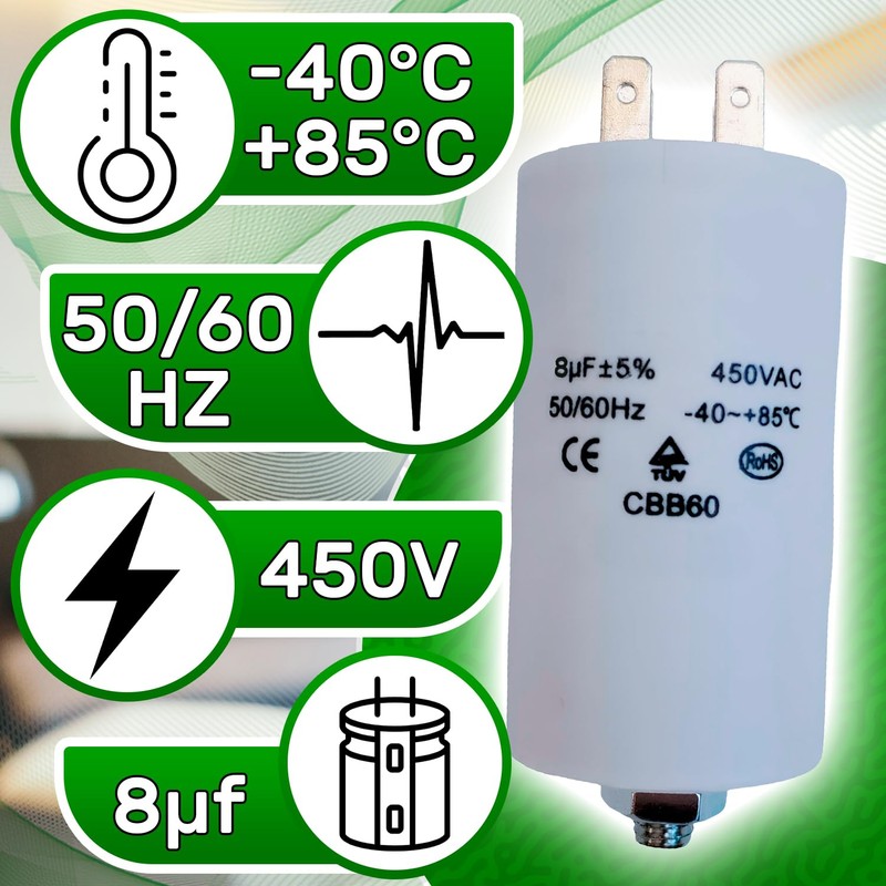 Capacitor 8µf CBB60 Rated Voltage 450 V Starting Capacitor ONIX