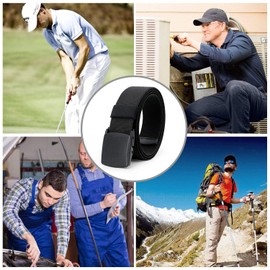 JASGOOD Elastic Stretch Belt for Men Breathable Sports Outdoor Belt, with 3.8cm Nickel Free Plastic Buckle, Black,Fit Pants Below 44"