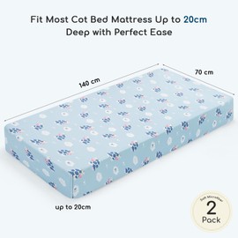 Yukkidds Cot Sheets 140 x 70 Fitted Cot Bed Sheets 2 Pack Toddler Bed Sheets Super Soft & Breathable Microfiber Blue Cow