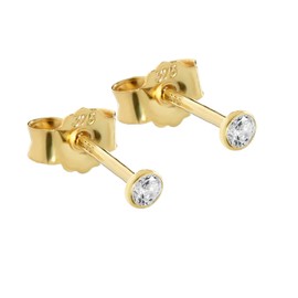 NKlaus Pair of 2.3 mm Goblet Stud Earrings Yellow Gold 375 Gold Earrings 9 Carat Crystal Zirconia White 2602, Yellow Gold, Cubic Zirconia