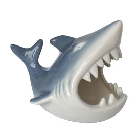 LOTIKOU 1 Pcs Cute Shark Candy Servers Bowl,Ceramic Candy Bowl with Sea Life Theme,Shark Shape Jewelry Dish Tray,Big Mouth Shark Statue Decor for Entryway Table Home Decor