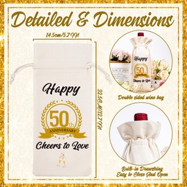 50th Anniversary Wedding Gifts Bag - Happy 50th Marriage Anniversary Drawstring Burlap Wine Bottle Bags for Parents Couple Gift Wine Bag for Husband Wife Valentine Christmas Thanksgiving