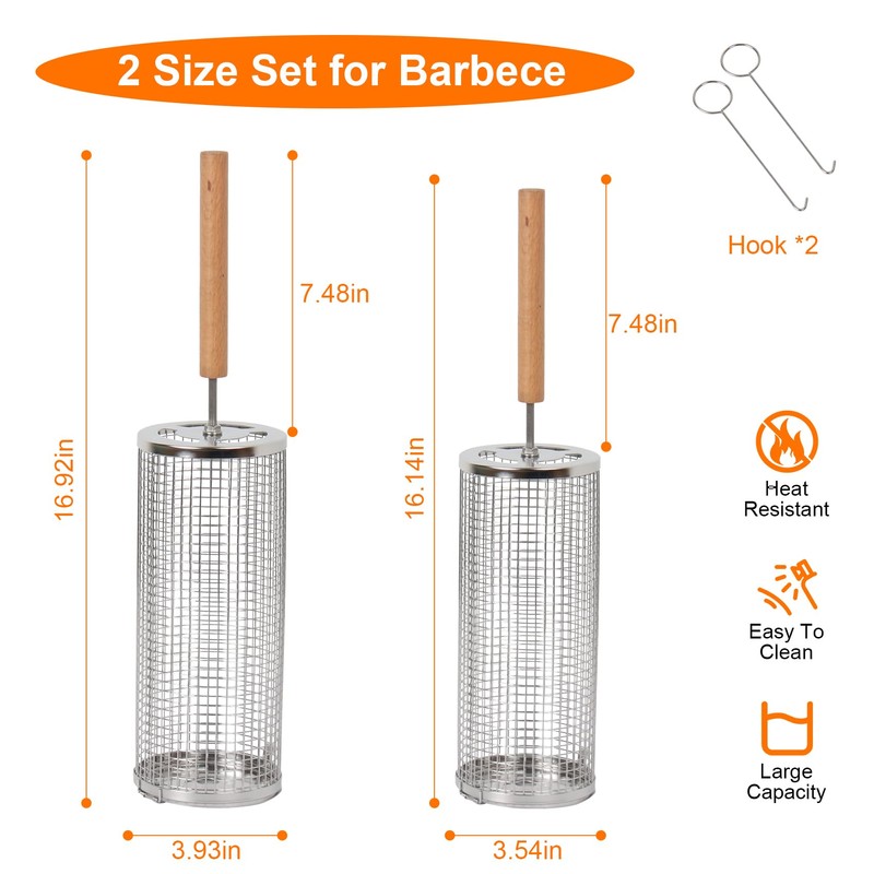 Rolling Grill Basket 2 Pack, 304 Stainless Steel BBQ Grilling